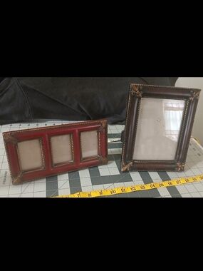 Vintage Red Multi-Opening and Brown Photo Frame Duo